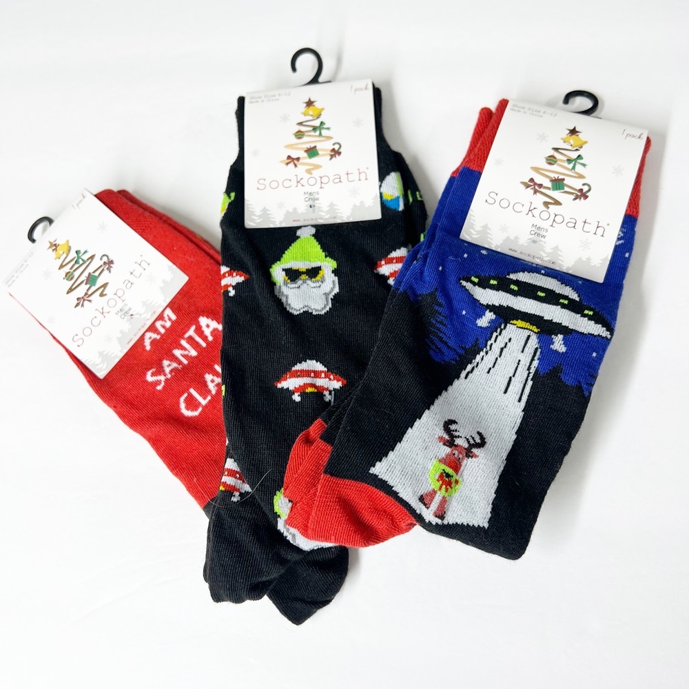 CHRISTMAS Holiday Men’s SOCKS Set 3 pair SOCKOPATH Santa Claus Reindeer‎ NEW NWT
